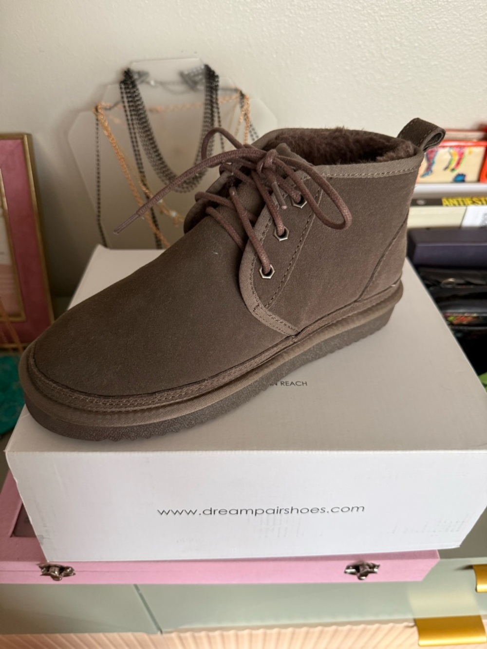 Dream Pairs Brown Suede Lace-Up Ankle Booties